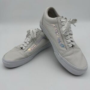 Vans Women's Old Skool White Leather Holo Sidestripe Skate Shoes Size 8.5